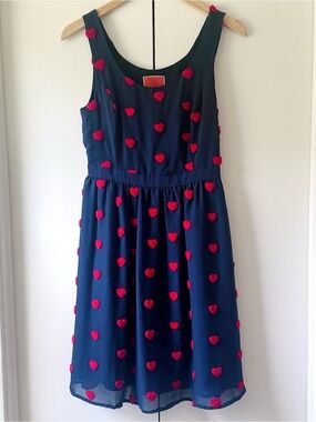 Modcloth Navy Midi Dress with Embroidered Red Hearts